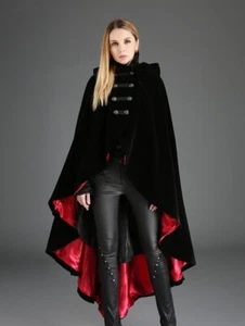 Pentagrams black and red gothic female woolen long hoodie cape fast ship - Picture 1 of 6