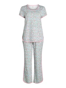 2-Piece Joyspun Floral Tee and Pajama Set Women's 2X Multicolor Short Sleeve - Picture 1 of 5