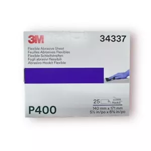 3M (34337) Hookit Flexible Abrasive Sandpaper Hand Sheet 400 Grit (25 Sheets) - Picture 1 of 3