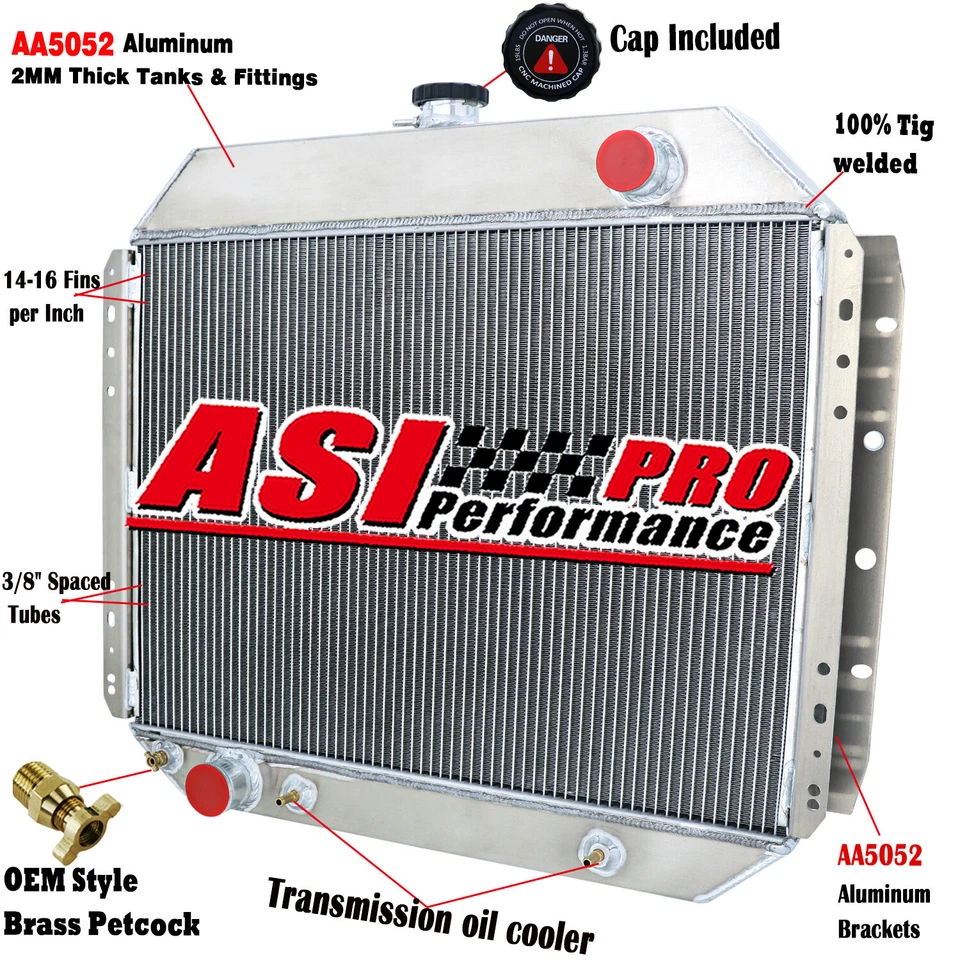 3 ROW Aluminum Radiator FOR 1966-1972 Ford F100 F150 F250 F350 Truck V8 AT Foto 1 de 4