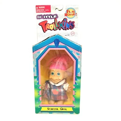 De colección 1998 TROLLKINS Escuela Niña Pelo Rosa Ojos Azules Muñeca Troll Accesorios Foto 1 de 4