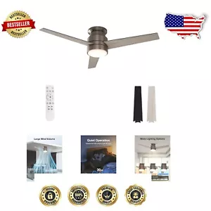 Remote-Controlled Flush Mount Ceiling Fan: Dimmable LED & 3 Blades, 52-Inch - Picture 1 of 11