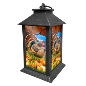 Turkey and Pumpkins Decorative Art LED Briarwood Lane Lantern - Picture 1 of 10