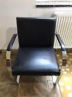 Knoll Brno Chair, Mies Van Der Rohe, Flat Bar, Black Leather With Arm Pads