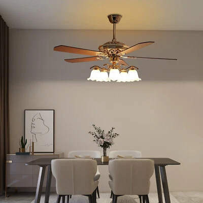 52" Chandelier Ceiling Fan Light with Remote Control 5-Blades Fan Home LED Lamp - Image 1 of 4