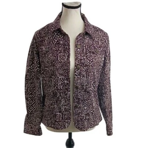 Ruby Rd Jacket Brown Denim Jean Geometric Button Up Womens Size 10 - Picture 1 of 6