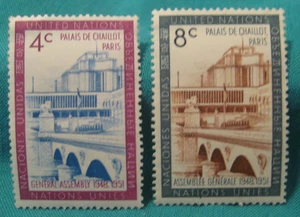MNH Singles-UN-NY-4c/8c-General Assembly-Palais de Chaillot-#77-78-Lot of 2 - Picture 1 of 2