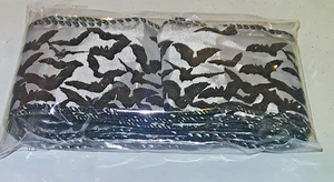 Halloween Wire Ribbon- Black & White w/ Glittered Bats - Picture 1 of 4