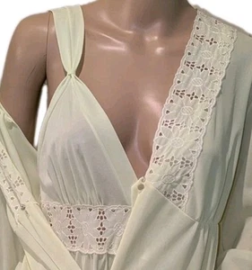 Vintage Gossard Artemis langes Nylon Krepp Peignoir Set Gr. L Morgenmantel Kleid gelb Ösen - Bild 1 von 22