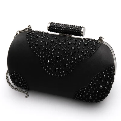 Bolso sin asas Badgley Mischka negro estrás satinado bolso de noche nuevo con etiquetas regalo de fiesta Foto 1 de 4