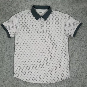 BYLT Drop Cut Lux Polo Shirt Mens XL White Polka Dot Pattern Performance Golf - Picture 1 of 7