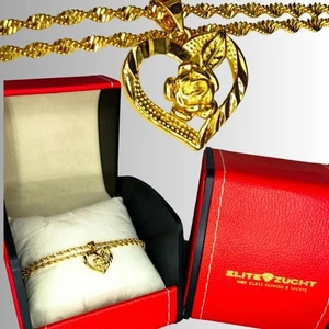 Collana rosa cuore da uomo e donna placcata oro 24K confezione regalo... - Foto 1 di 7