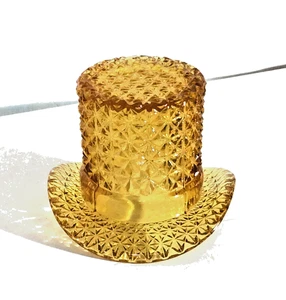 VTG Fenton Amber Daisy and Button Top Hat Toothpick Holder Small 2.5"T x 3"L - Picture 1 of 3
