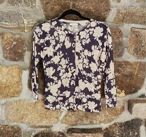 Garnet Hill Cardigan Womens Size XS Blue Paisley Floral 100% Merino Wool - Picture 1 of 8