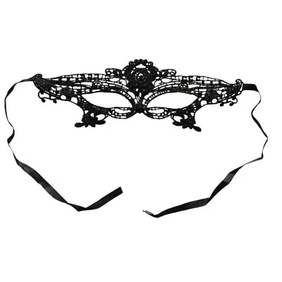 Black Lace Filigree Mask Dainty Delicate Design  Tie Back Costume Accessory - Image 1 of 4