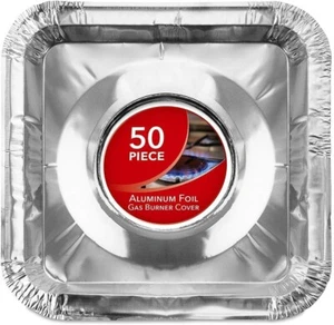 Aluminum Foil Gas Stove Burner Liners 50 Pack Covers Disposable Square Bib - Picture 1 of 5