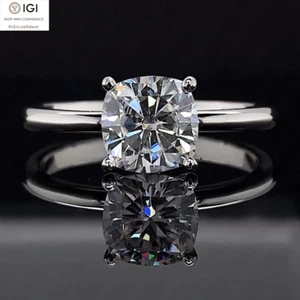 1.50Ct F VS1 Cushion Cut Lab Grown Diamond Engagement Ring in Solid 950 Platinum - Picture 1 of 24