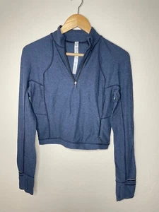 Lululemon Women its Ruli Run Half zip Stretch cropped top 8 Heather blue sporty - Picture 1 of 15