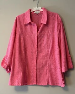 Mini B Women’s Pink 100% Cotton Broderie Anglaise Blouse Size 16 Collar Shirt - Picture 1 of 6