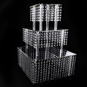 3-Tier Square Cupcake Stands Crystal Beaded Cake Tower Separable Dessert Display