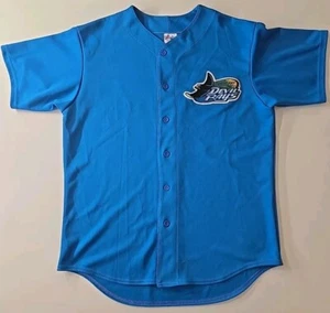 Majestic Tampa Bay Devil Rays Large Jersey Uniform Blue 1998 1999 2000 Logo MLB - Picture 1 of 9