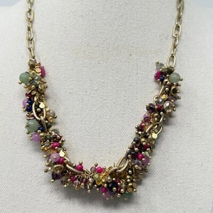Chicos Glass Bead Cluster Necklace Gold-Tone Adjustable Multicolor Funky Artsy - Picture 1 of 7