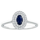 0.25 Cts Oval Blue Sapphire Double Halo Solitaire Women Ring 925 Sterling Silver
