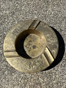 Vintage Etched Brass Round Ashtray With Etched Floral Design 3.75 In. Diameter - Picture 1 of 6