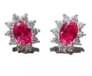 0.60ct Natural Diamond 14K Rose Gold Ruby Wedding Stud Earring For Woman - Picture 1 of 5