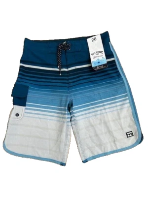 Boardshorts Billabong Recycler Pro para nadar 26 rayas azul gris negro para niños y jóvenes nuevos con etiquetas Foto 1 de 4