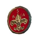 Vintage BSA Life Boy Scouts Oval Lapel Hat Jacket Pin Red -Gold Tone
