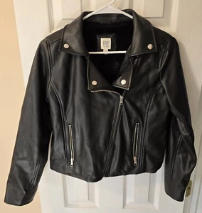Gap Kids Black Faux Leather Jacket Size XXL Unisex Zippers Biker Motorcycle - Picture 1 of 6