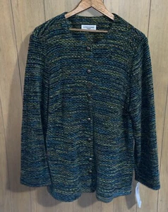 Vintage Alfred Dunner grün Multi Strick Knopfleiste Cardigan Pullover Damen 16 NEU - Bild 1 von 8