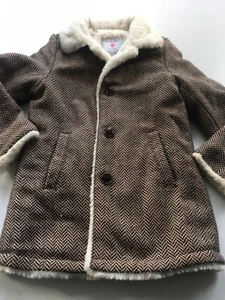 COAT JACKET herringbone tweed faux fur warm GIRLS 4 to 5 years PRIMARK Brown - Picture 1 of 10
