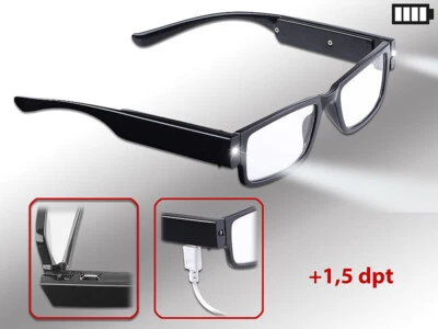 Lunettes de lecture à LED - Avec batterie - Dioptrie +1,5 - Pearl