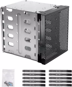 Stainless Steel Hard Drive Cage, 5.25" to 5X 3.5" Rack SAS for Computer SATA HDD - Picture 1 of 12
