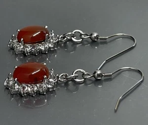 Women’s Earrings Pierced Rhodium Plated Faceted Round Crystals Carnelian? - Picture 1 of 6