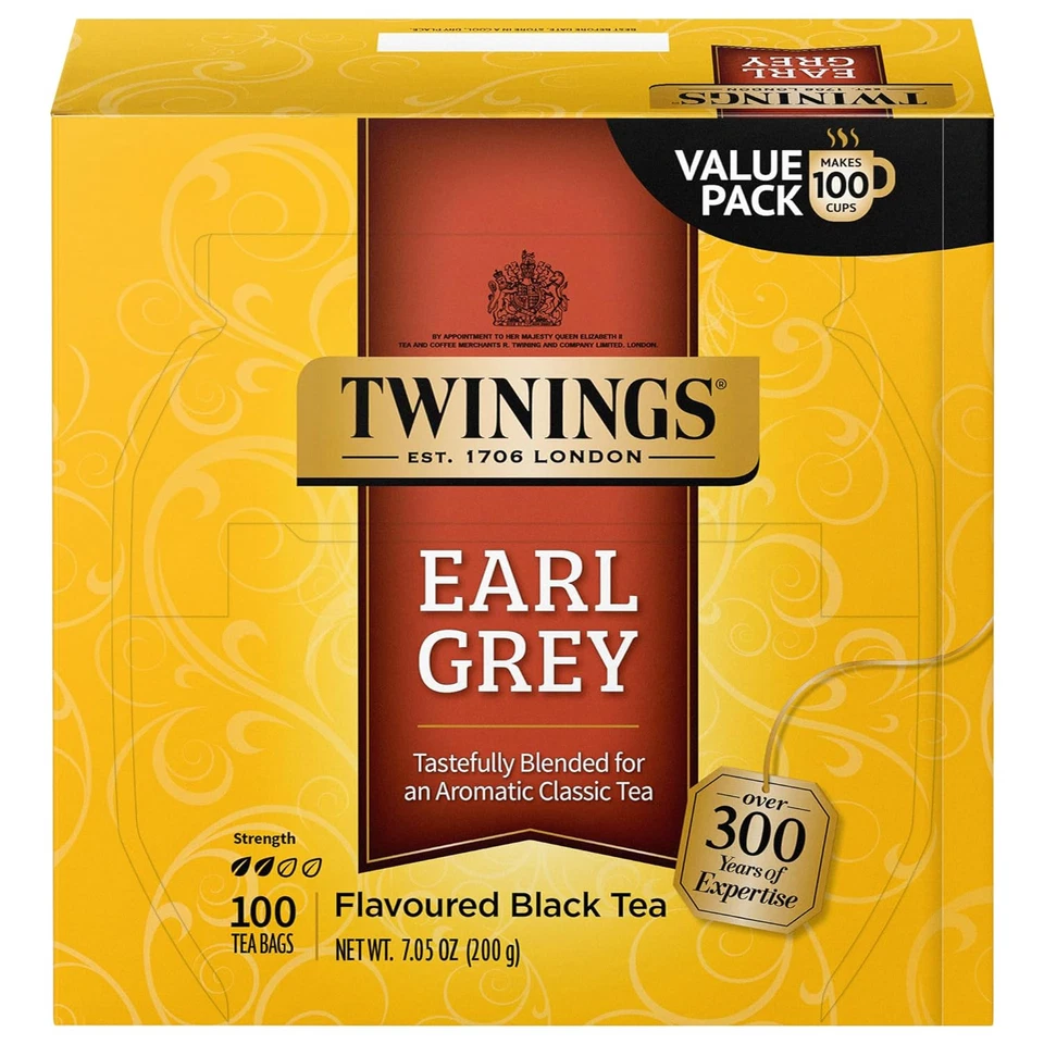 Twinings Earl Grey Black Tea Individually Wrapped Bags 100 Count Pack of 1