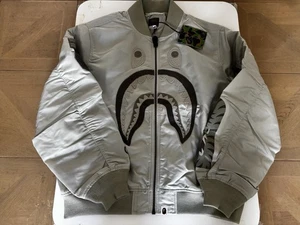 authentic a bathing ape bape tonal chain stitch shark bomber jacket L new beige - Picture 1 of 14