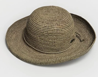 Wallaroo 帽子公司 Petite Catalina Taupe Raffia 太阳帽吸管可调节 — 第 1/4 张图片