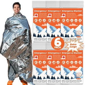 6 Pack Emergency Thermal Blanket Survival, 84” x 64” Extra Large Mylar Blanke... - Picture 1 of 7