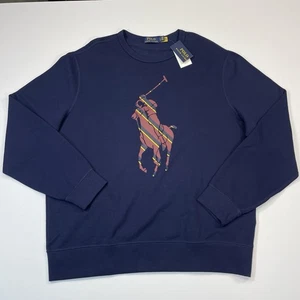 Polo Ralph Lauren Big Pony Crew Neck Fleece Sweatshirt Mens XL Navy NWT - Picture 1 of 11