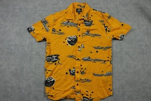 Volcom Shirt Mens Small Yellow Black Graphic Button Up Short Sleeve Classic Fit - Picture 1 of 10