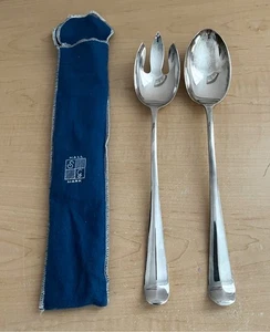 Vintage SG England Large 13.5" Silver Plate Salad Serving Spoon & Fork Set - Picture 1 of 5