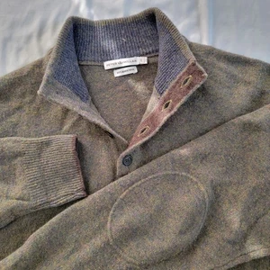 Peter Millar Merinowolle Pullover Herren Large 1/4 Knopfleiste Ellenbogenschützer grün gebraucht, in einwandfreiem Zustand - Bild 1 von 6