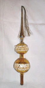 ALTE LAUSCHA GLAS  TANNENBAUMSPITZE MIT DRAHT * 32 CM LANG * GOLD + SILBER * OVP - Bild 1 von 9