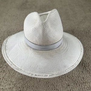 Janessa Leone Hat Fedora Fitted Womens Medium White Straw Wide Brim Made USA - Picture 1 of 16
