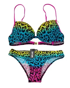 Just Cavalli Damen Neon Animal Print Bügel Beachwear Set Mehrfarbig L & M - Bild 1 von 12