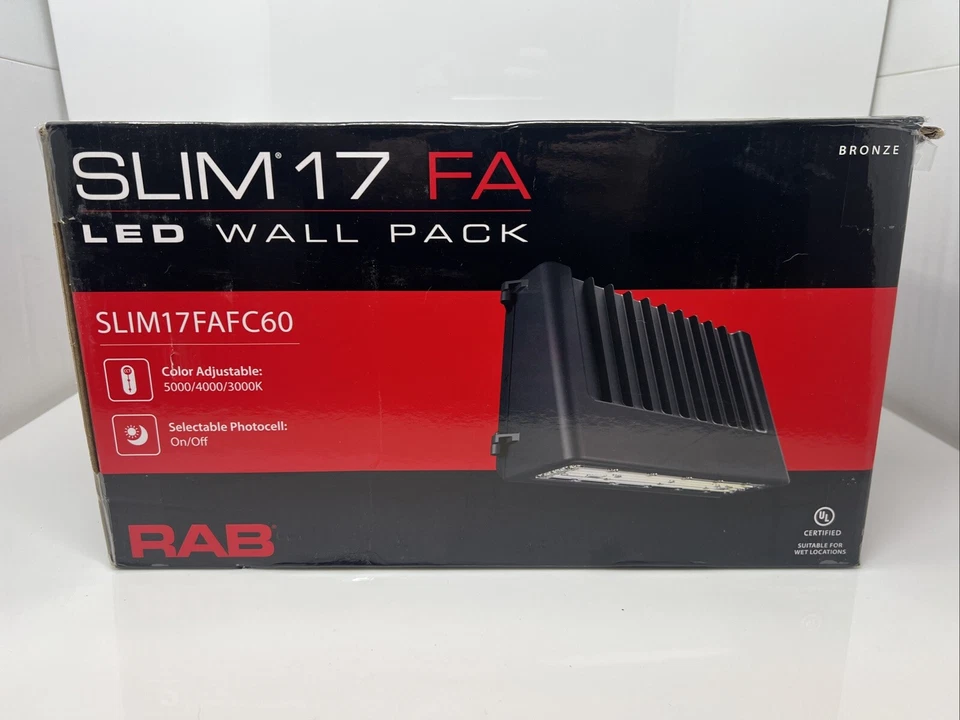 RAB Slim17 FA LED Wall Pack Light 3000/4000/5000K Color Adjustable, Photocell - Image 1 of 1
