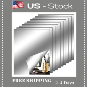 10 Pack Flexible Mirror Sheets Decorative Self Adhesive Mirror Tiles, 8x10 Inch - Picture 1 of 8
